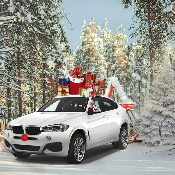 Décoration de voiture de noël en bois de renne et nez de Rudolph avec  lumières colorées, Automobile de vacances - AliExpress