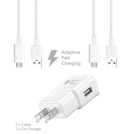 Ixir Samsung Galaxy S6 Active Charger Fast Micro USB 2.0 Cable Kit - Fast Wall Charger + 2 Cable