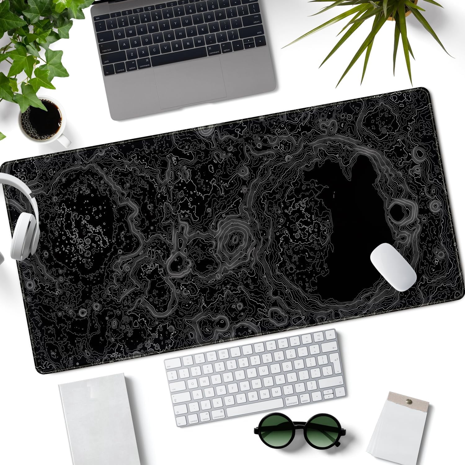Dimensional Black Topographic Desk Mat Gaming Desk Pad Large Gaming Mouse Pad Desk Accessories Desk Mat Extended Mousepad 31.5 x 15.7 in, with Anti-Slip Stitched Edges Long Computer Keyboard Mouse Ma