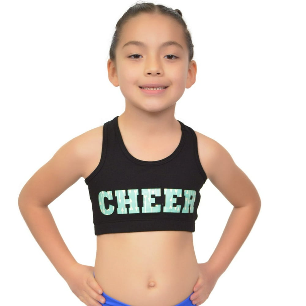 Stretch Is Comfort Girl's Racerback Sports Bra Cheer in Mint Small (6) / Black