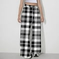 thumbnail image 4 of Cowsor Girls Casual Pants Plaid Stretch Comfy Lounge Pants Drawstring Waist with Pockets, 4 of 7