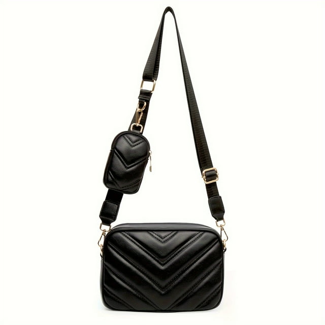 Herald Chevron Quilted Small Crossbody Bag with Coin Purse Pouch Women Square Snapshot Camera Side Shoulder 2 Size Handbag