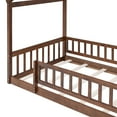 thumbnail image 3 of Twin Size Floor Bed, Pine Wood Montessori Bed with Roof & Full-length Guard Rails, Play House  Bed  Frame for Boys, Girls, Teen, No Box Spring Needed, Walnut, 3 of 8