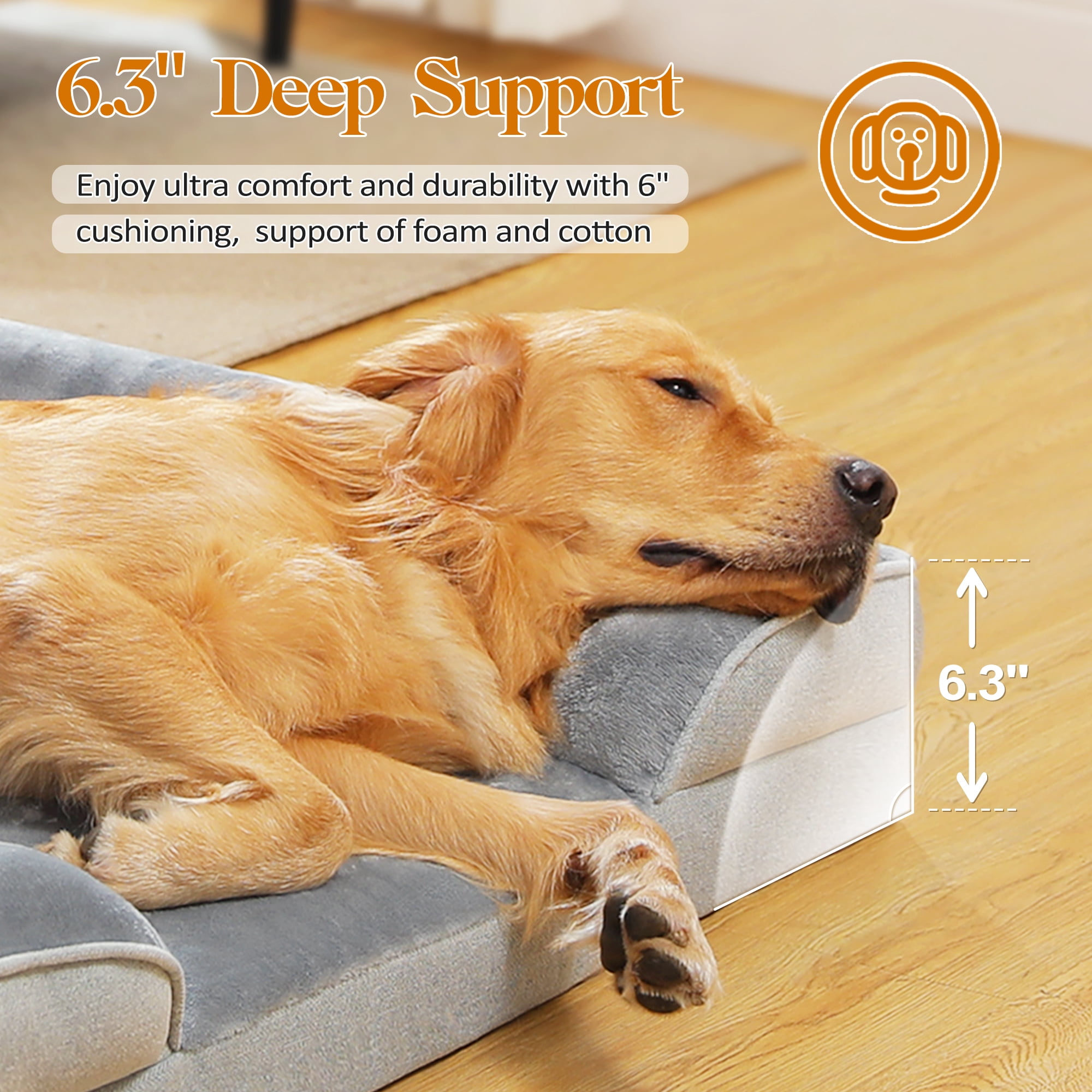 PAWZ Road Orthopedic Dog Bed Removable Washable Cover Non-Slip Bottom Dog Sofa Bed, S-XL, Gray