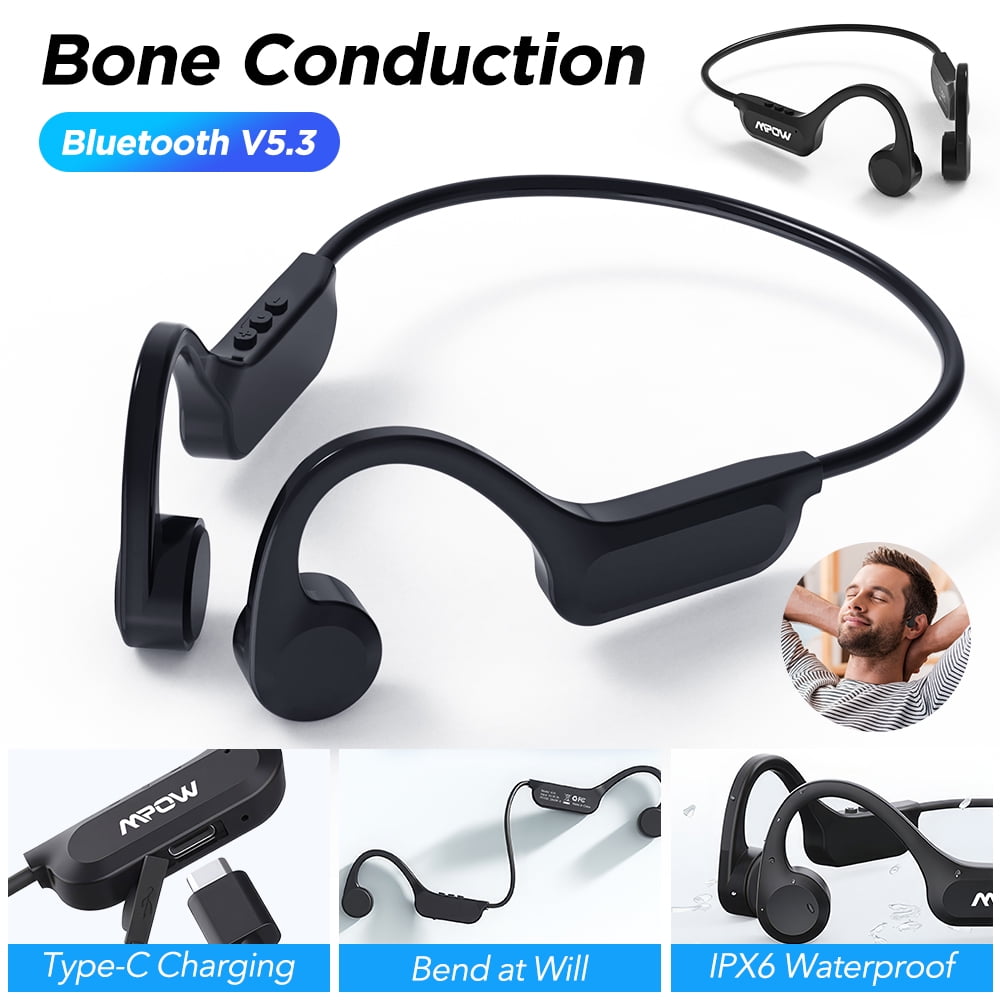 MPOW Open-ear Bone Conduction Earphone, Bluetooth 5.3 Bone Conduction Headphones with Mic, Hand Free Call 8H Playback Sport Earphone