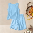 thumbnail image 5 of UACY Girls Linen Set 2 Piece Outfits Sleeveless Camisole Elastic Waist Knee Wide Leg Shorts Summer Outfit (Blue, 5-6 Years), 5 of 7
