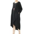 thumbnail image 3 of Women's Cotton Linen Dresses Irregular Hem Shirt Dress with Pockets Black XL, 3 of 4