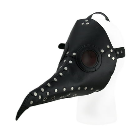 Studded Black Plague Doctor Long Nose Mask with Smoke Lenses