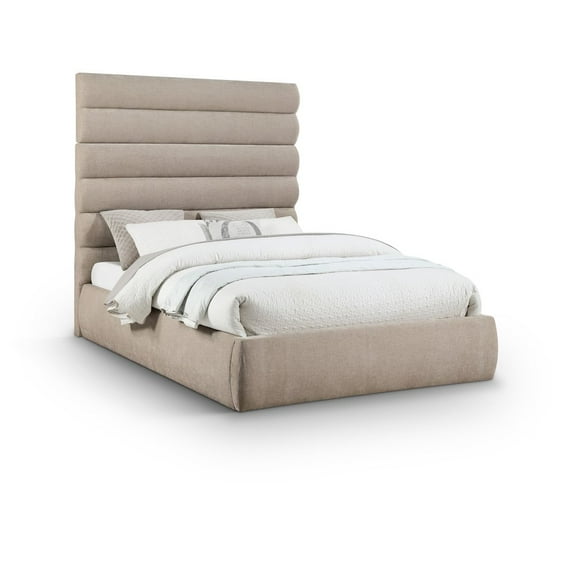 Meridian Furniture Adam Beige Chenille Fabric Queen Bed