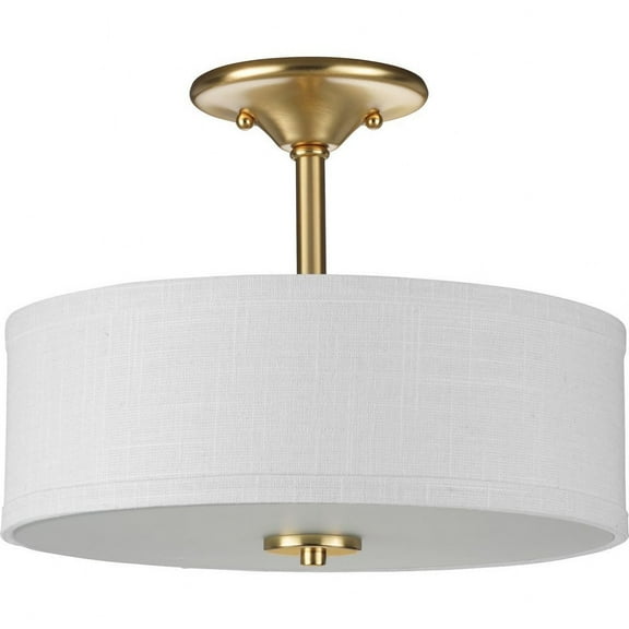 Inspire Collection Two-Light Satin Brass Summer Linen Shade New Traditional Semi-Flush Light