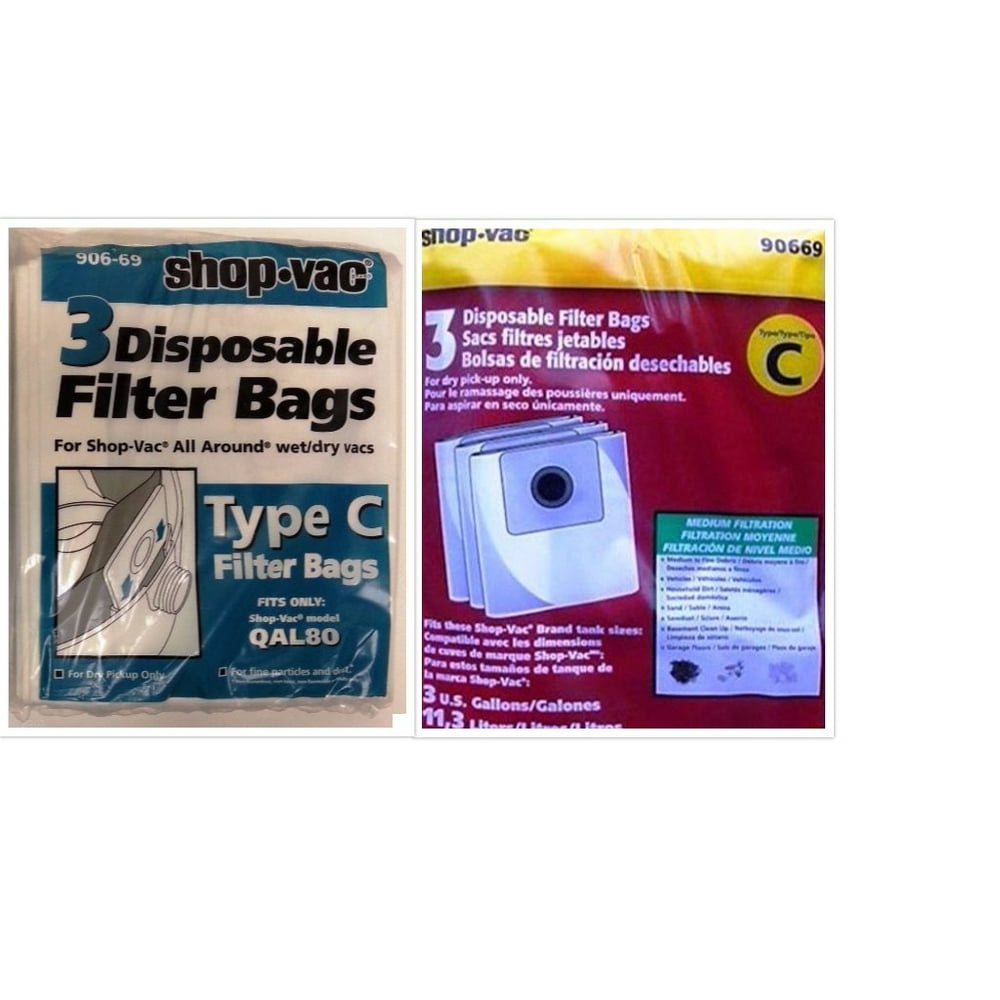 3 SHOPVAC Vacuum BagsType C, Part 9066900, Qty1PK