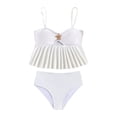 thumbnail image 3 of Confree For Girls Summer 2 Piece Swimsuit Solid Color Bathing Suits Holiday Casual Comfortable Little Girls Swimwear Size 9-10 Years White, 3 of 7
