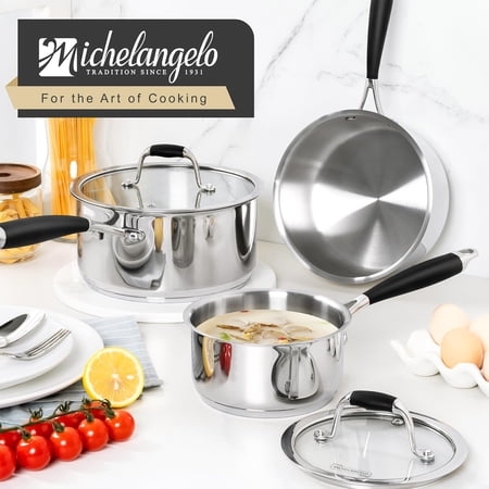 Triply Stainless Steel Saucepan Set with Lid 6 Pcs, Induction Compatible Bakelite Handle Cookware for Kitchen