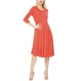 thumbnail image 2 of Women's Plus Size Round Neck 3/4 Sleeves Solid A-Line Midi Dress, 2 of 4