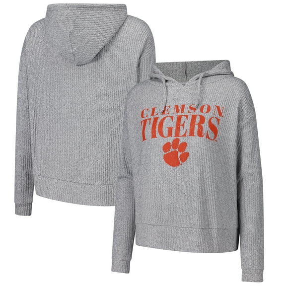 Women's Concepts Sport Heather Gray Clemson Tigers Juniper Soft Modest Cropped Long Sleeve Hoodie Top