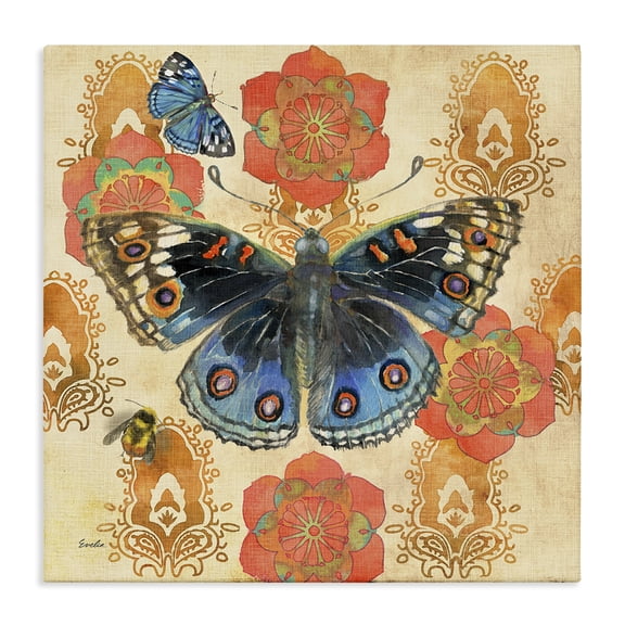 Stupell Industries Eclectic Butterfly Damask Floral Shapes Canvas Art, 24 x 24, by Evelia Designs
