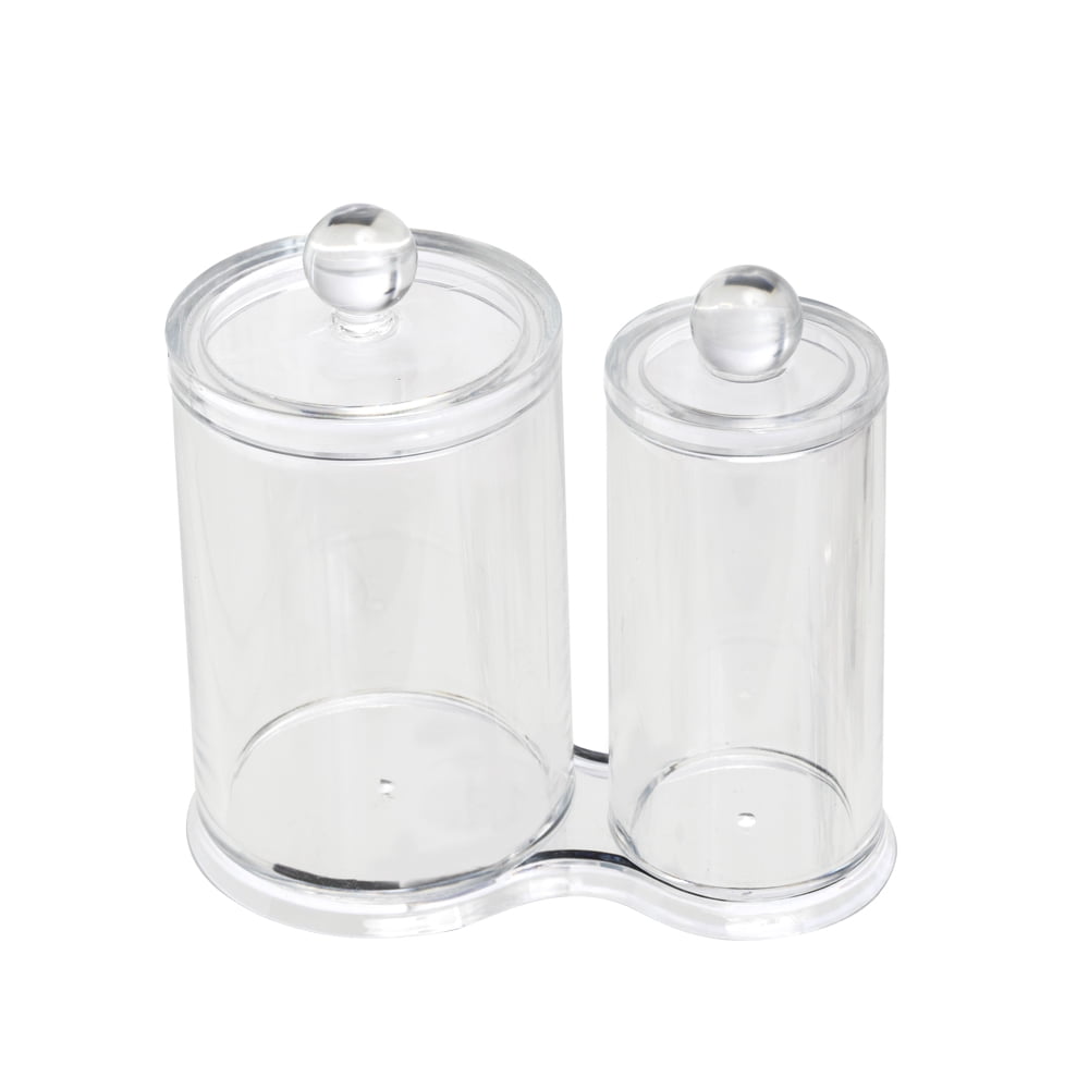 K-Cliffs Clear Acrylic Cotton Ball and Swab Holder/Attached Containers with Separate Lids/Cosmetic Organizer