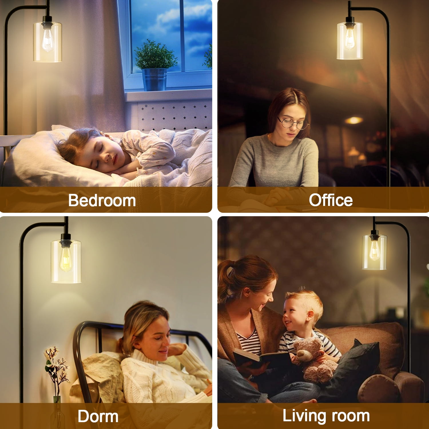 Vesteel Arc Floor Lamp for Living Room, Modern Standing Lamp with Glass Lampshade, Industrial Metal Tall Lamp for Home Bedroom Office, Foot Pedal Switch & LED Bulb Included