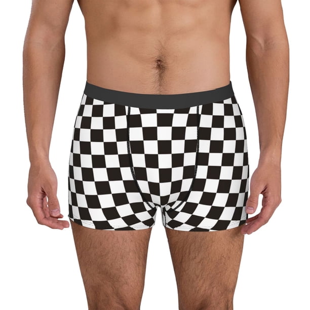 Balery Black and White Checkerboard Calzoncillos bóxer para hombre, ropa interior de algodón suave y transpirable con cinturilla de nailon-X-Large