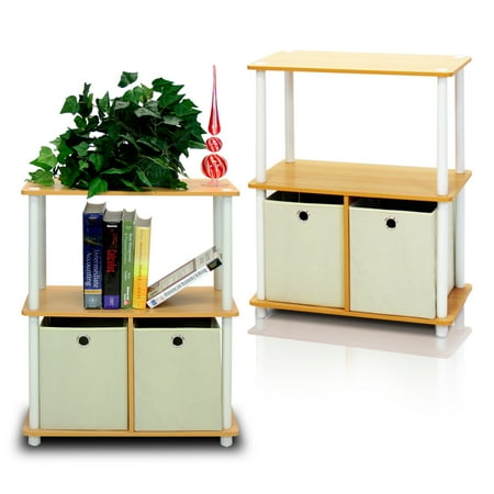 Furinno Go Green 3-Tier 2-Bin Multi-Purpose Storage Shelf, Set of 2, Multiple Colors