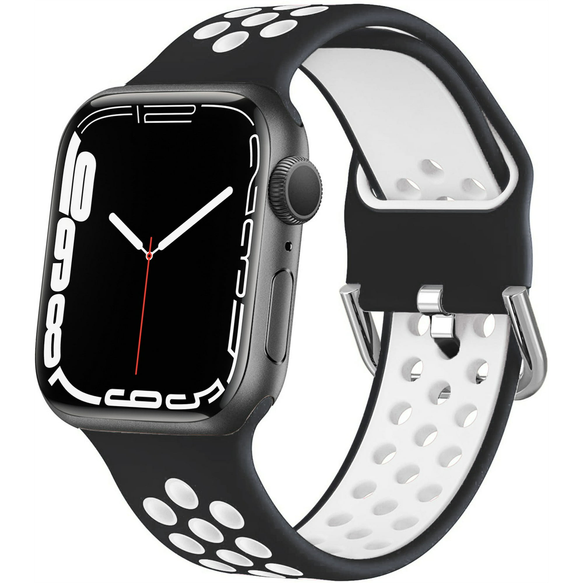 Sport Silicone Strap for Apple Watch Band 42mm 40mm 44mm 41mm 45mm, Smartwatch Wristbands Adjustable Breathable Sport for iWatch Series 7 6 5 4 3 2 1 SE nike - black-white - Walmart.com