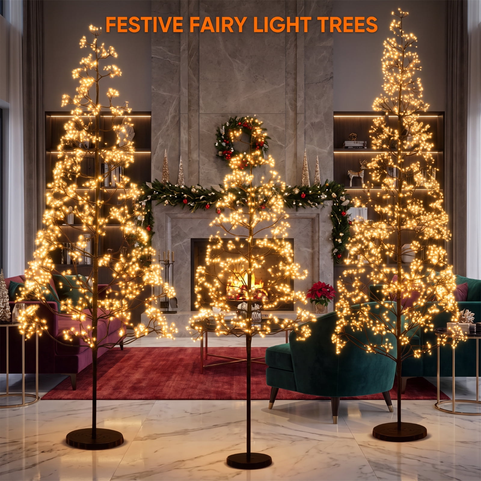 RUIE 6 ft Lighted Alpine Christmas Tree, Pre-Lit Black Cedar Tree with 1500 LED Lights and Weighted Concrete Base for Porch