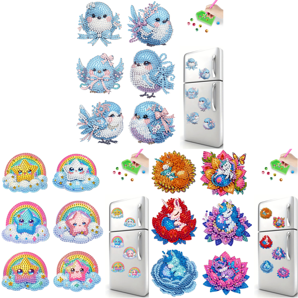 6 Uds Pintura Diamantes Imanes Nevera Kits Arte (pájaro Bebé) Azul