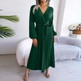 thumbnail image 2 of QIYAGBSA Pleated Maxi Dress for Women Soft V Neck Tie Waist Swing Dress Lantern Sleeve Long Sleeve Fall Winter, 2 of 8