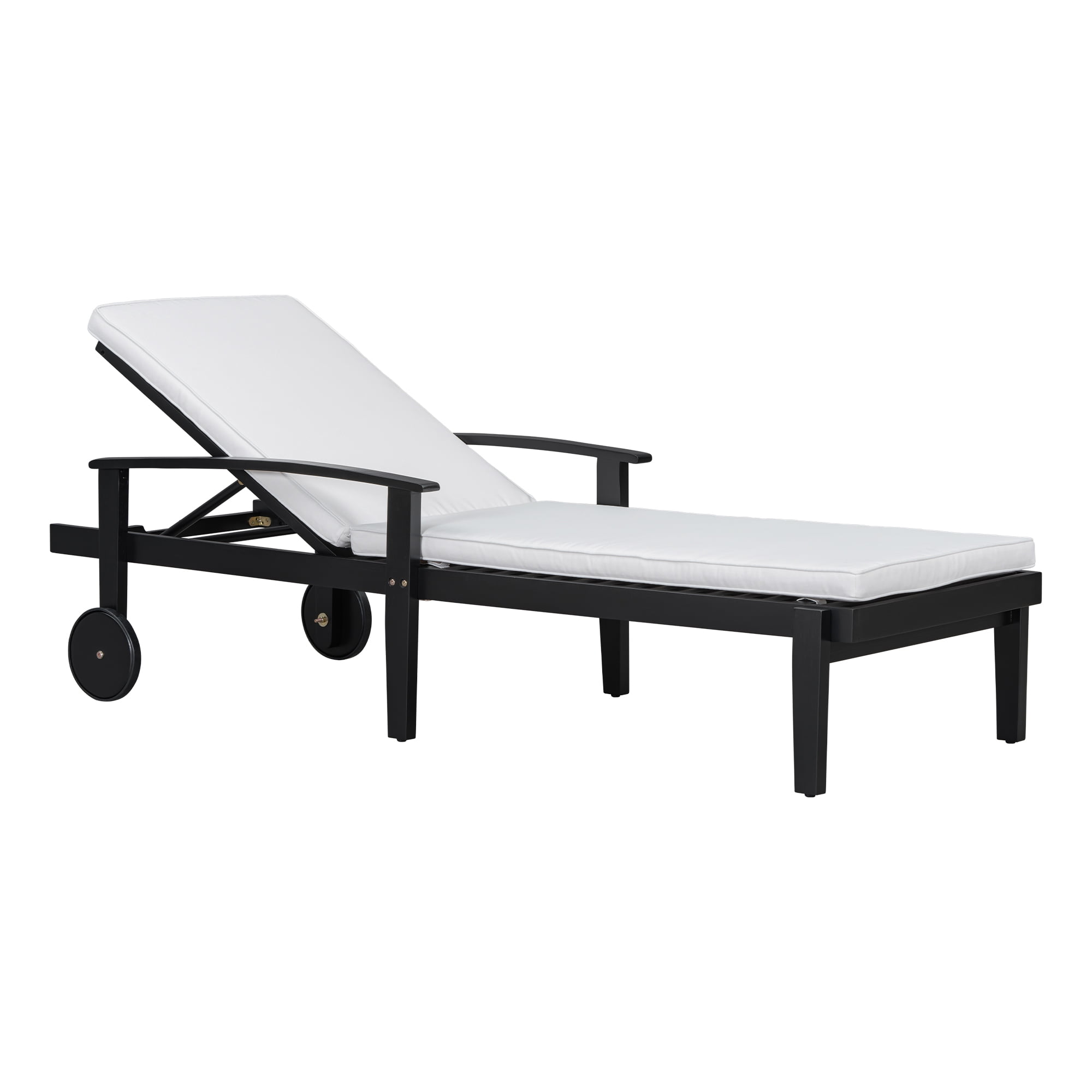 Adjustable Chaise Lounge, Outdoor Acacia Wood Lounge for Patio Poolside, Black and Brown
