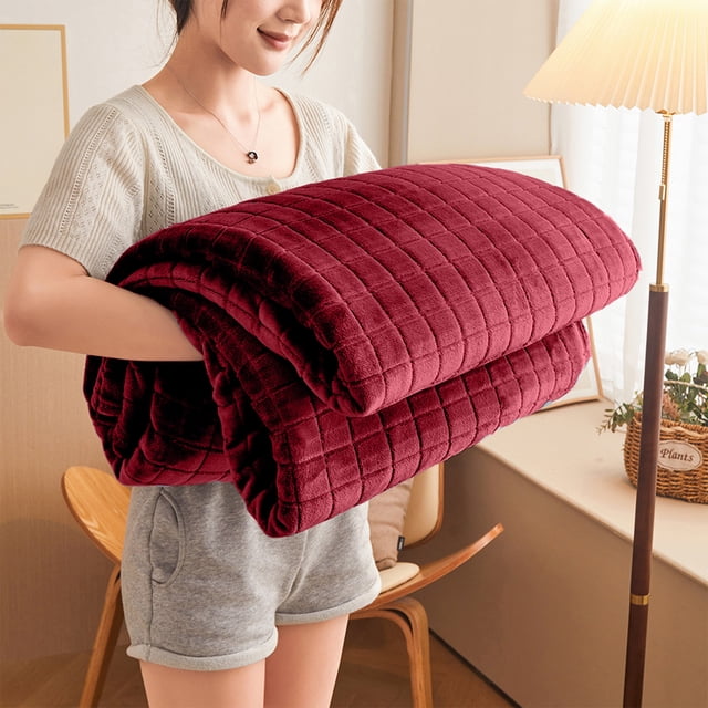 MTBLYS Plaid Flannel Blanket Solid Color Couch Blanket 59X39 Inch Polyester Car Seat Travel Use