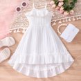 thumbnail image 2 of Sngxgn Girls Tie Back Short Sleeve Ruffle Hem Off Shoulder Casual Elegant Dresses(White,120), 2 of 9