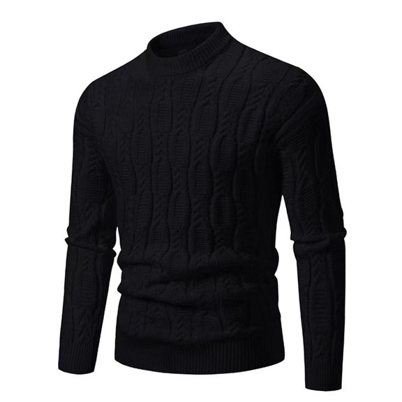 JTieacloth Mens Sweaters Pullover Autumn And Winter New Semi High Neck Casual Sweater Base Men's Jacquard Fashion Plus Size Base Sweater(Black)