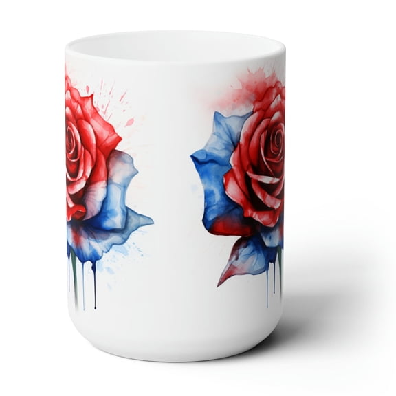 Blue and Red Rose Ceramic Mug 15oz