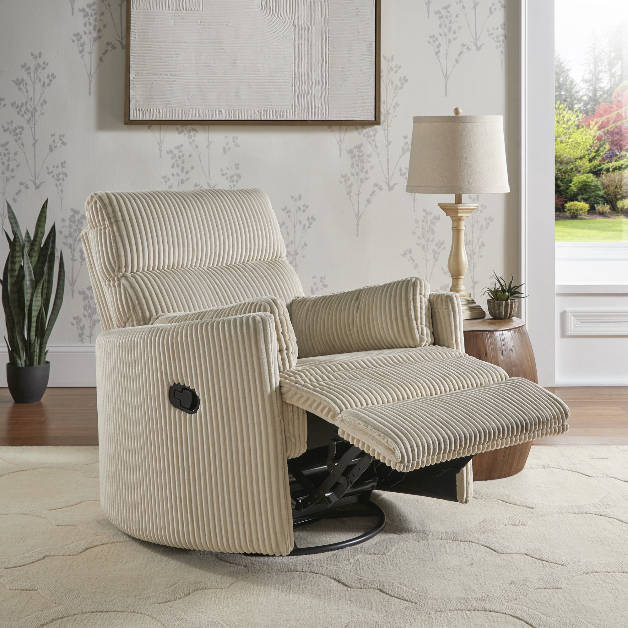 Weston Home Sloan Plush Corduroy Fabric Manual Swivel Glider Recliner, Beige