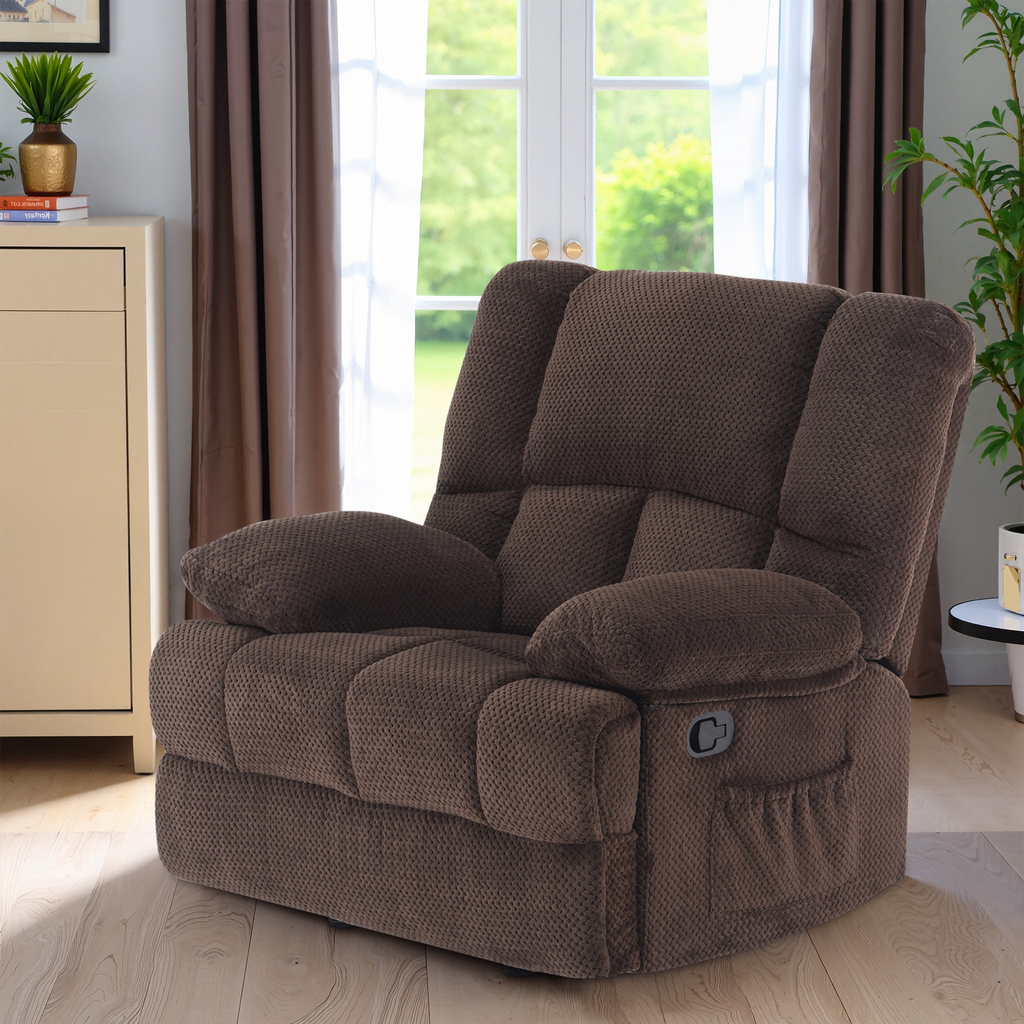 MAYEERTY Chocolate Oversized Rocking Recliner Sofa for Adults, Velvet, Ergonomic, Perfect for Living Room