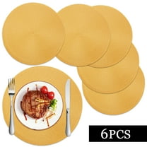Braided Placemats for Dining Table Set of 6 - Round 15 inch Woven Heat Resistant Non-Slip Kitchen Table Mats, Yellow