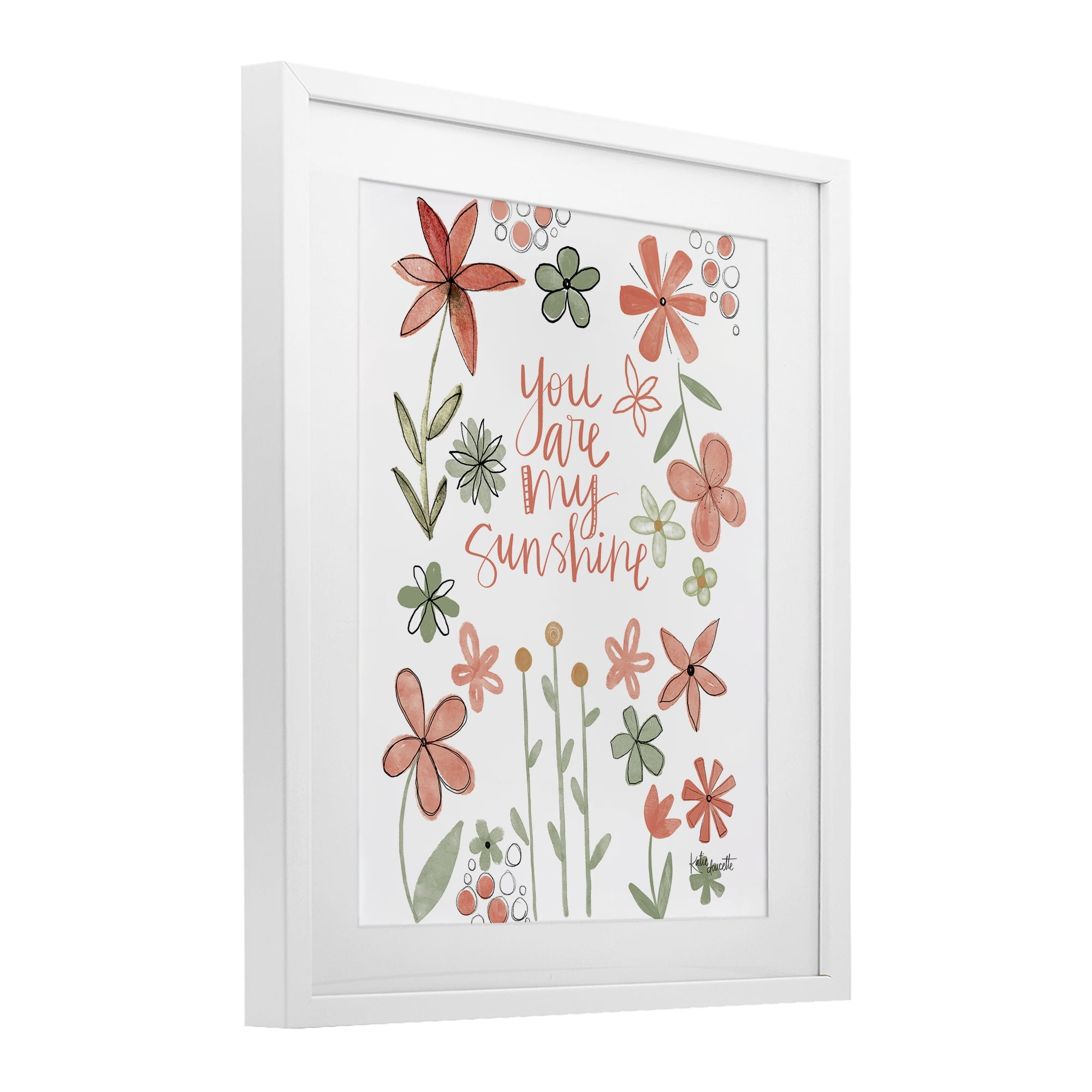 Stupell Industries You Are Sunshine with Florals White Framed Print Under Glass, design by Katie Doucette
