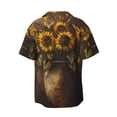 thumbnail image 6 of Lsque Rustic Sunflower Bouquet print Men's Cuban Collar Short Sleeve Shirt Summer Beachwear Casual Button Down Fashionable Vacation Leisure Shirt-4X-Large, 6 of 7