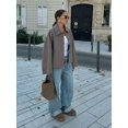 thumbnail image 2 of Chaquetas de mezcla de lana Lisa con solapa de un solo pecho para mujer, abrigo acolchado de manga larga, prendas de vestir exteriores de calle para oficina para otoño, 2 of 4