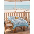 thumbnail image 2 of Outdoor Tablecloths with Umbrella Hole & Zipper, Teal Blue Floral Rectangle Tablecloth 52x70 Inch, Vintage Flowers Botanical Farmhouse Greek Key Waterproof Table Cloth, Patio Table Covers, 2 of 8