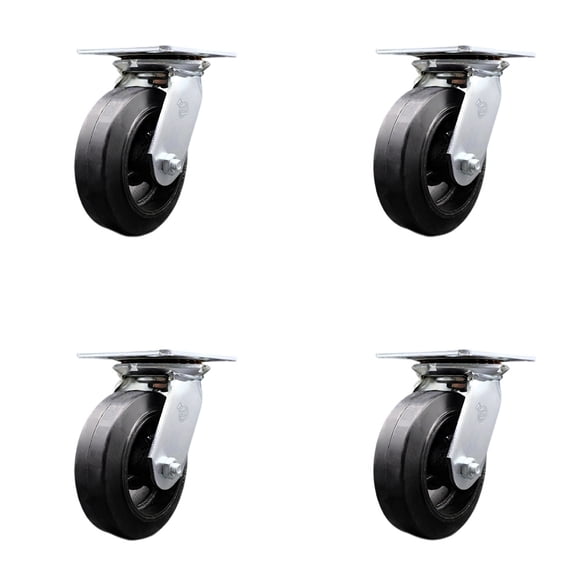 6 Inch Heavy Duty Rubber on Steel Caster Set with Ball Bearings Set of 4 SCC