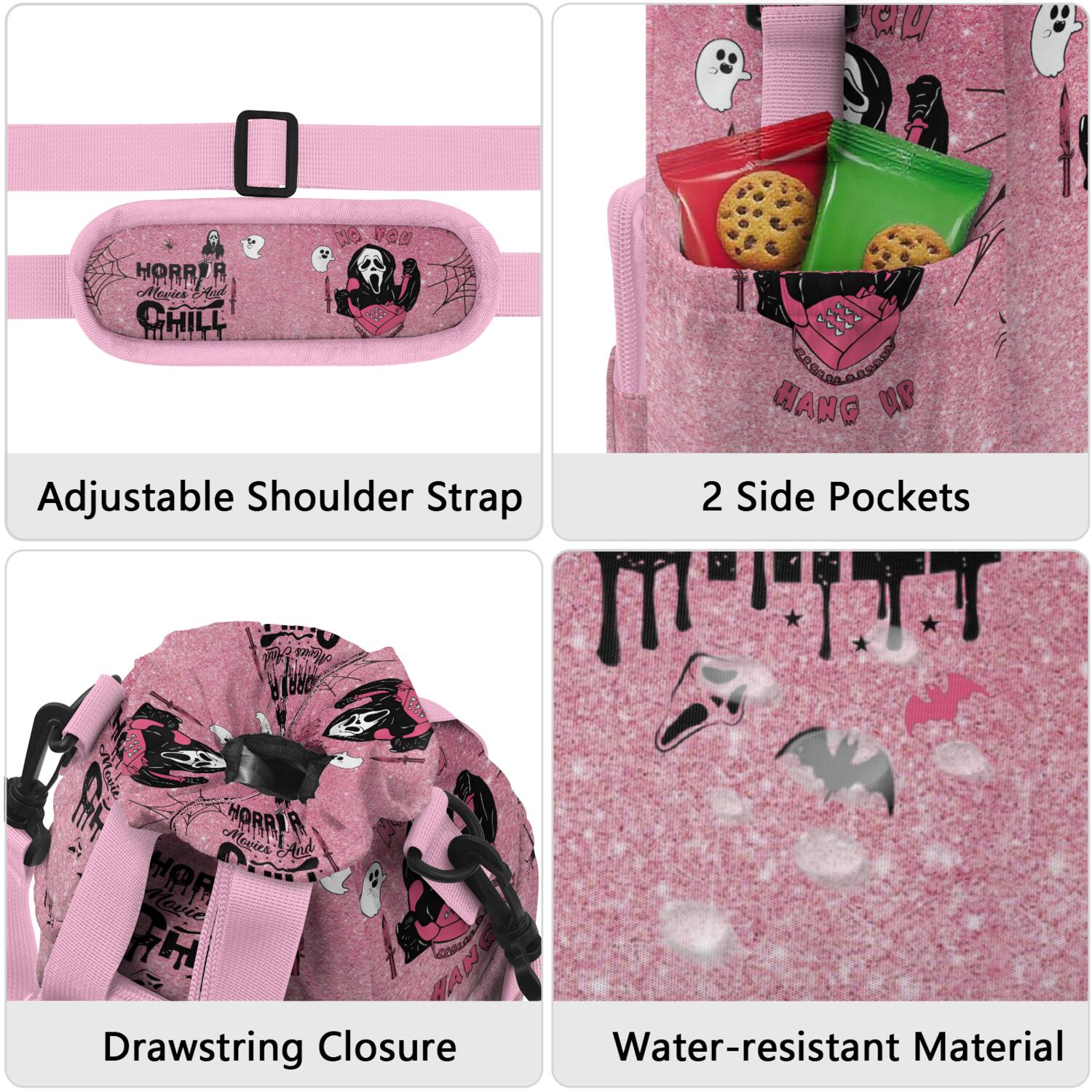 Insulated Halloween Ghostface Water Bottle Carrier Bag Sleeve with Strap Crossbody for 20/24/32/40oz Tumbler,Horror Spooky Water Bottle Holder Sling Bag with Pocket Gifts for Women Men Adults