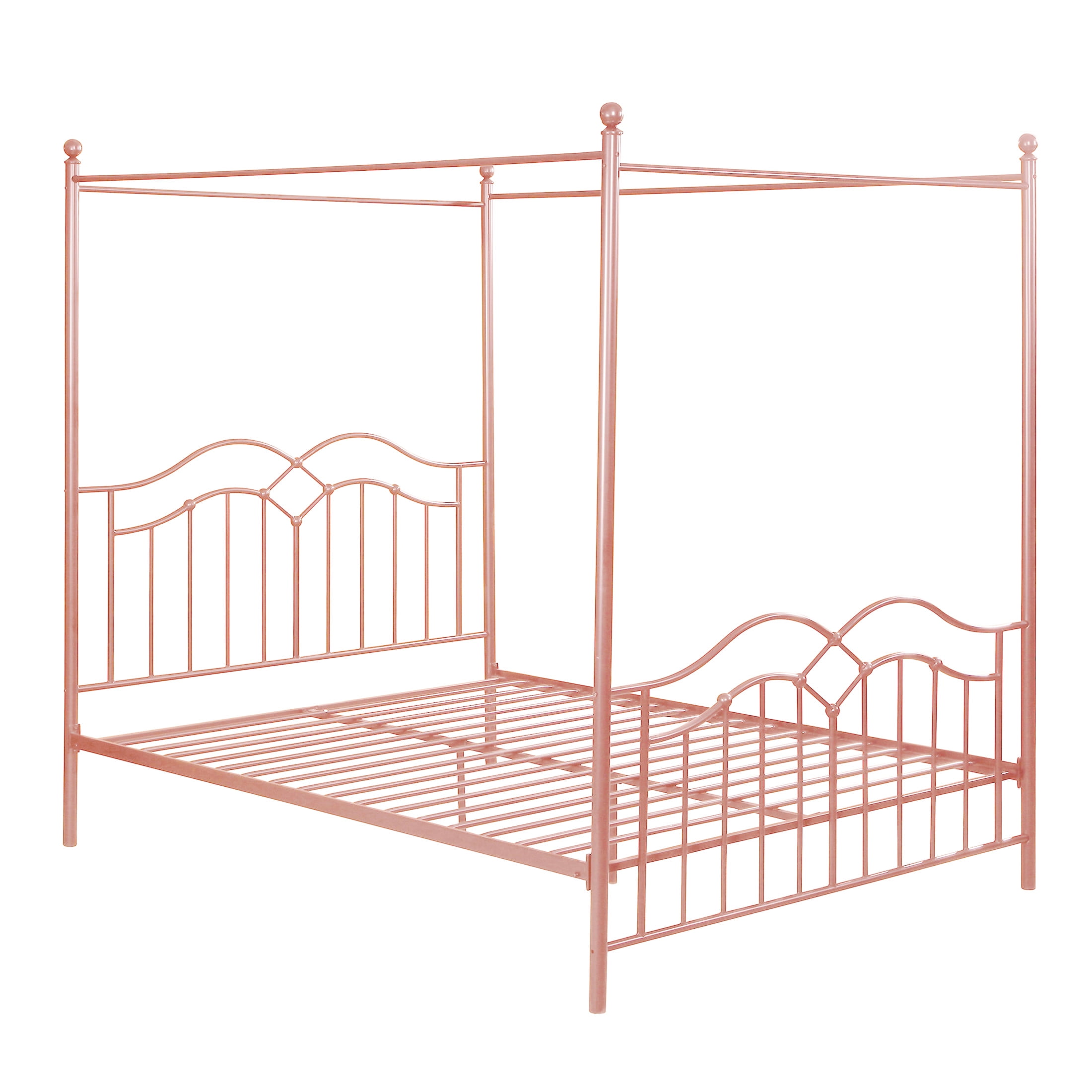 Christopher Knight Home 61" Queen Size Metal Canopy Bed Frame with Wavy Headboard and Footboard, Pink