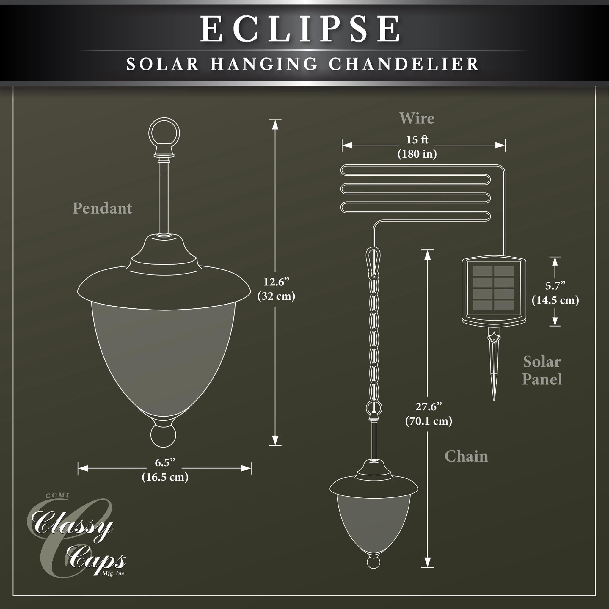 Classy Caps HL152 Eclipse Solar Hanging Chandelier- Black