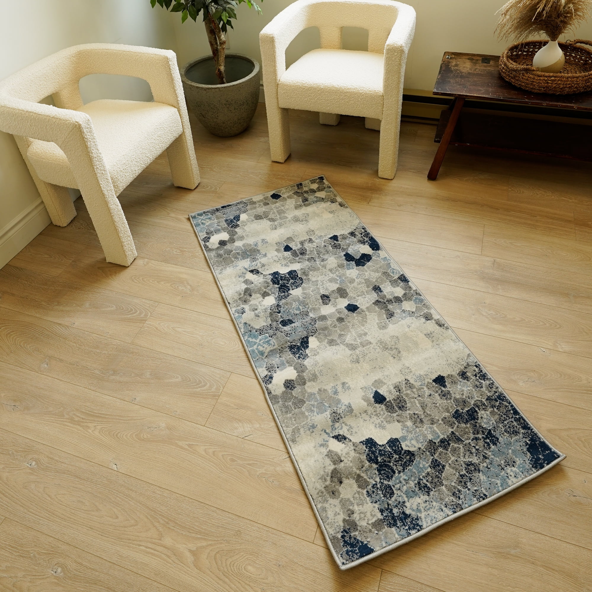 Rug Branch Havana 2' x 7' (Exact Size: 2'3" x 7') Geometric Indoor Runner Rug, Blue Beige, Contemporary - Entryway, Hallway, Bathroom, and Kitchen