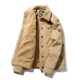 thumbnail image 3 of Chaqueta de invierno para hombre, con cuello de piel gruesa, estilo militar, de lana, estilo aviador, de algodón, cálida, estilo parka, estilo militar, de piel de cordero, 3 of 5