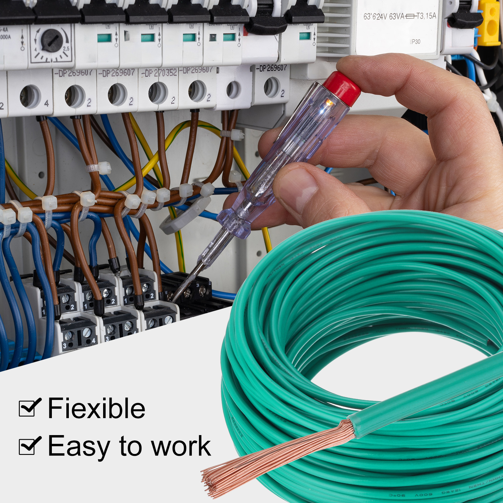 150 Feet Electrical Wire Insulated Stranded Copper 12 AWG Hook Up Wire Cable Residential, Industrial, Grounding,Green