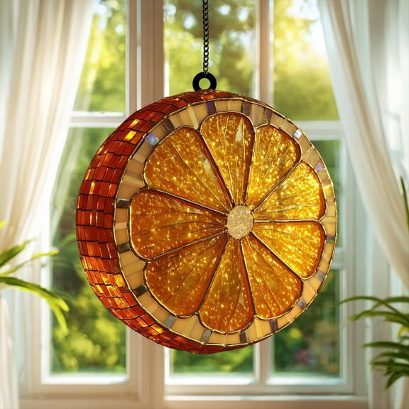 Orange Slice Acrylic Suncatcher ? Citrus Kitchen Window Hanging, Round Sun Catcher, Summer Rustic Home Gift