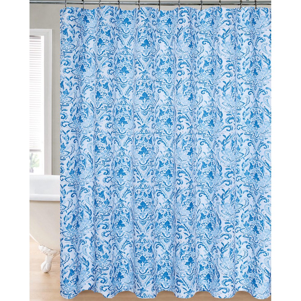 Bright Soft Blue Floral Paisley Shower Curtain for the Bathroom