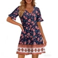 thumbnail image 4 of Womens Summer Floral Dresses Wrap V Neck Dress Fashion Casual Going Out A-Line Ruffle Short Sleeve Sundress, 4 of 5